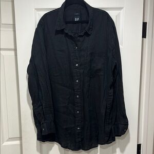 GAP Black Casual Button Down Shirt 100% Linen Size XL